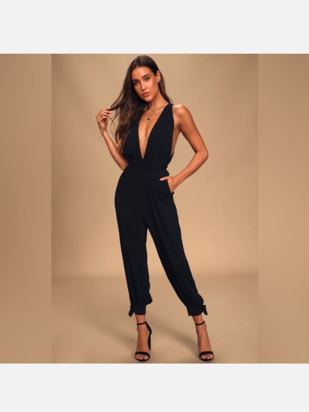 Lulu's Black Deep V-Neck Jumpsuit